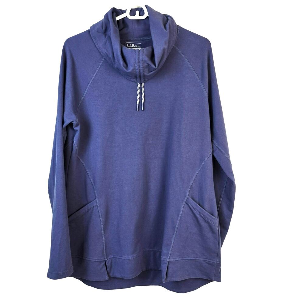 L.L.Bean Top Women's L Purple Cinch Cowl Neck Tunic Thumb Hole Outdoor Hiking